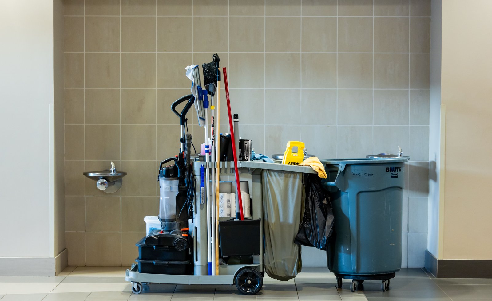 Sparkle & Co cleaning cart and supplies, ready for the next job